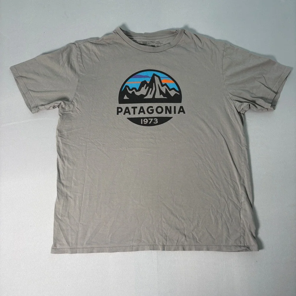 Patagonia Mens Gray Organic Cotton 1973 Fitz Roy Mountain Graphic T-Shirt L - Picture 1 of 7